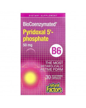 Natural Factors, BioCoenzymated®, B6, пиридоксаль 5'-фосфат, 50 мг, 30 вегетарианских капсул